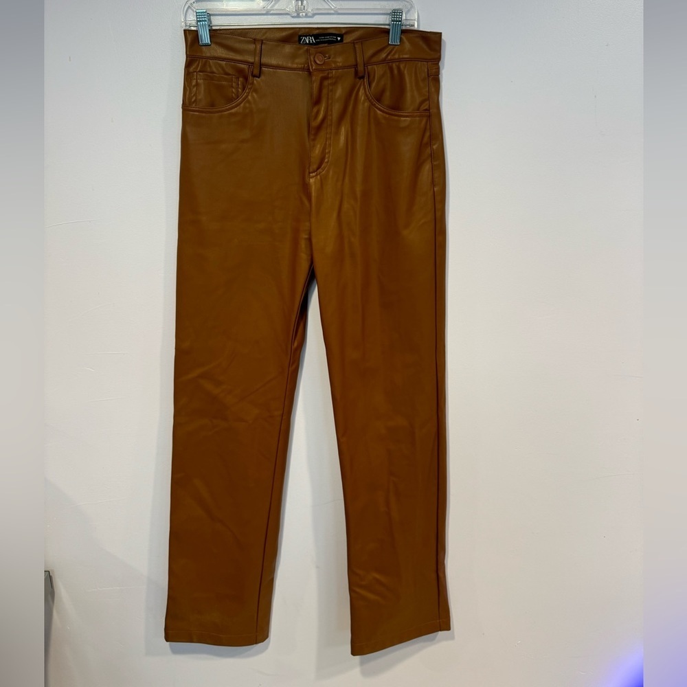 Zara Faux Leather‎ wide leg camel pants
